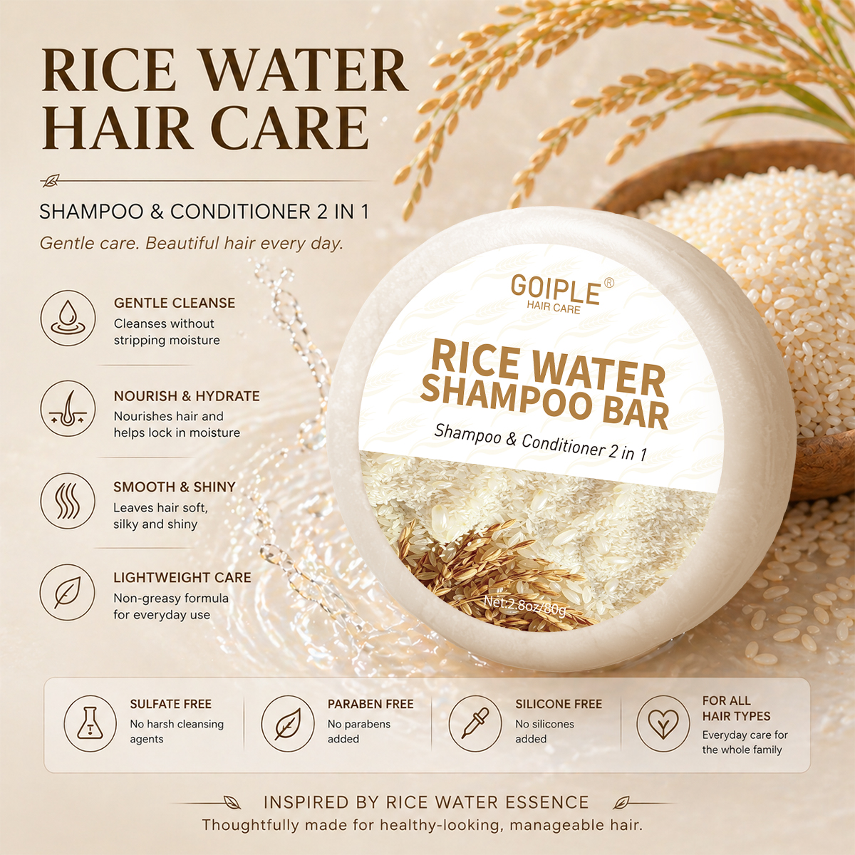 Natural Rice Water Shampoo Bar - Hair Care With Rice Water reseña y precio