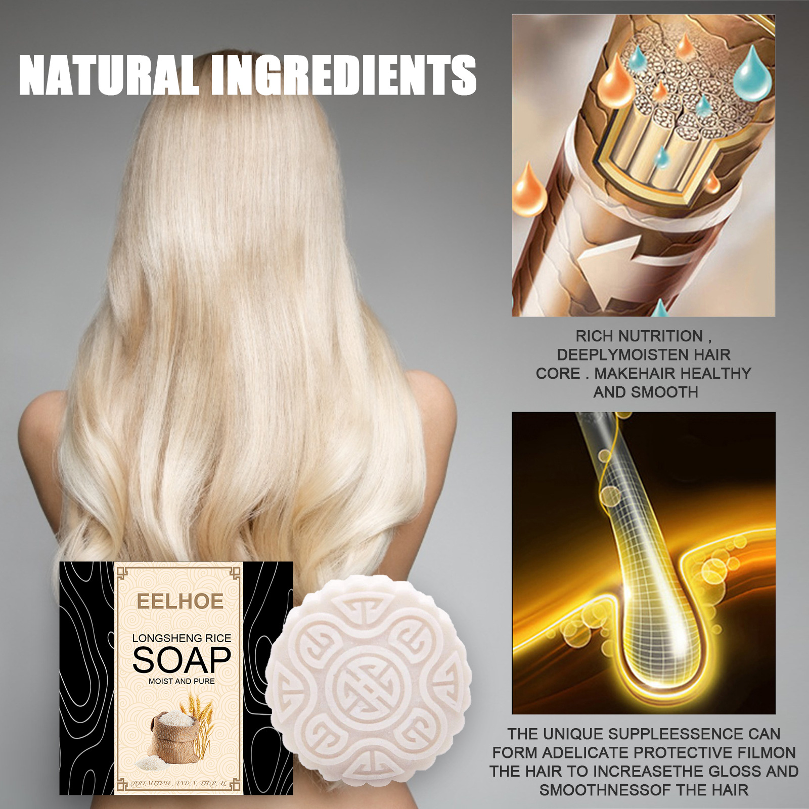 EELHOE Rice Soap Shampoo Handc - Hair Care With Rice Water reseña y precio