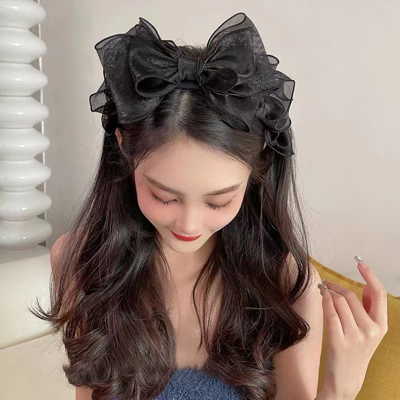 Fashion Black Mesh Big Bow Hea - Hair Net Invisible reseña y precio
